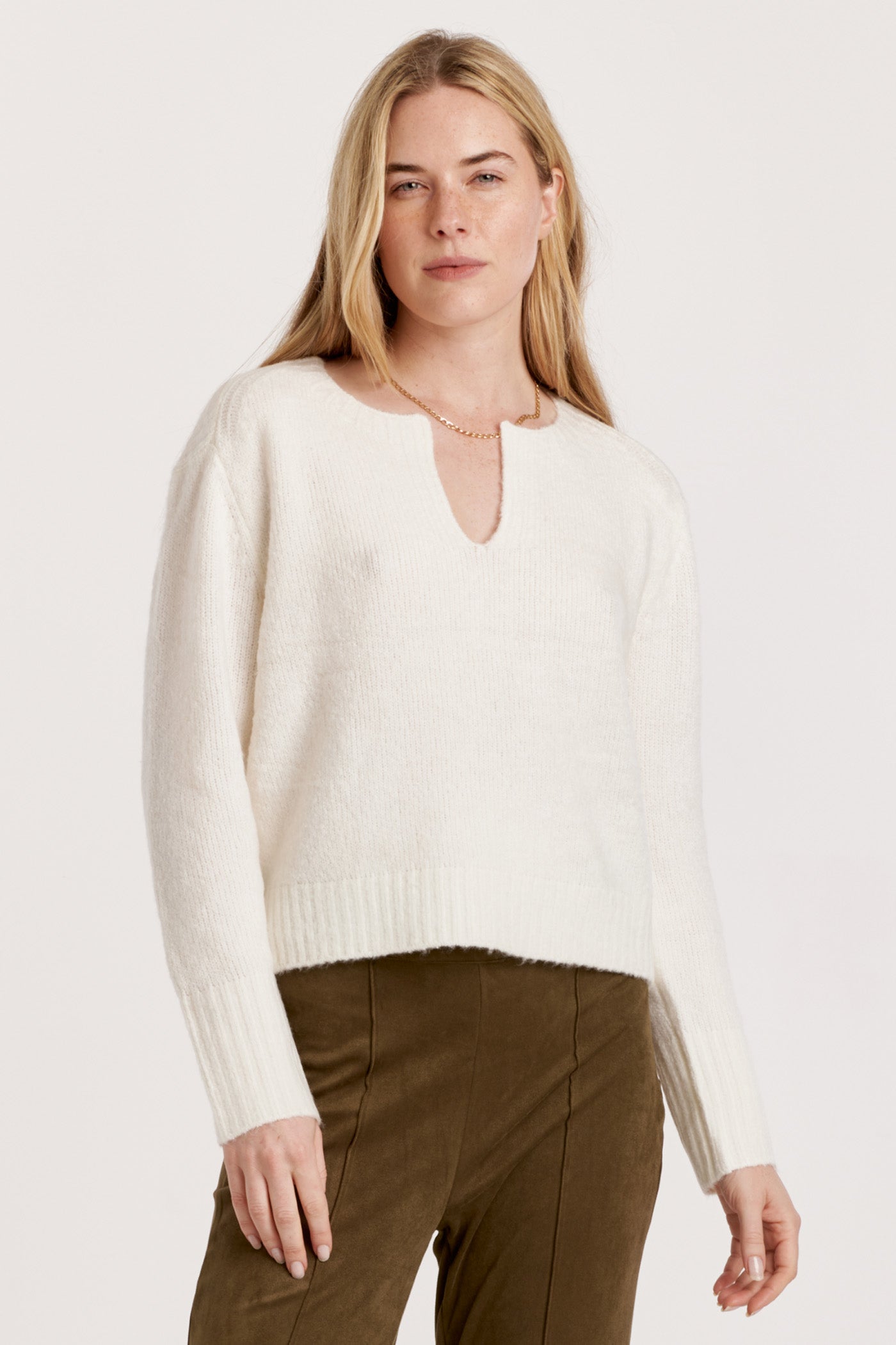 Coraline Long Sleeve Notched Neck Sweater