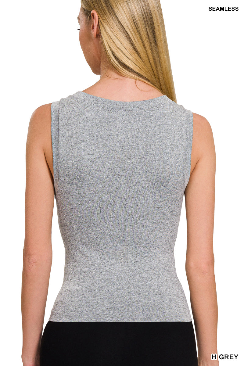 Cropped Seamless Round Neck Tank - White