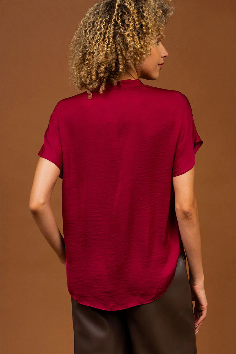 Drop Shoulder Woven Blouse Garnet