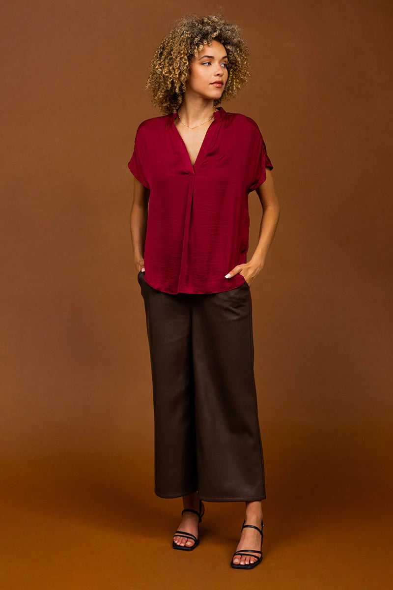 Drop Shoulder Woven Blouse Garnet