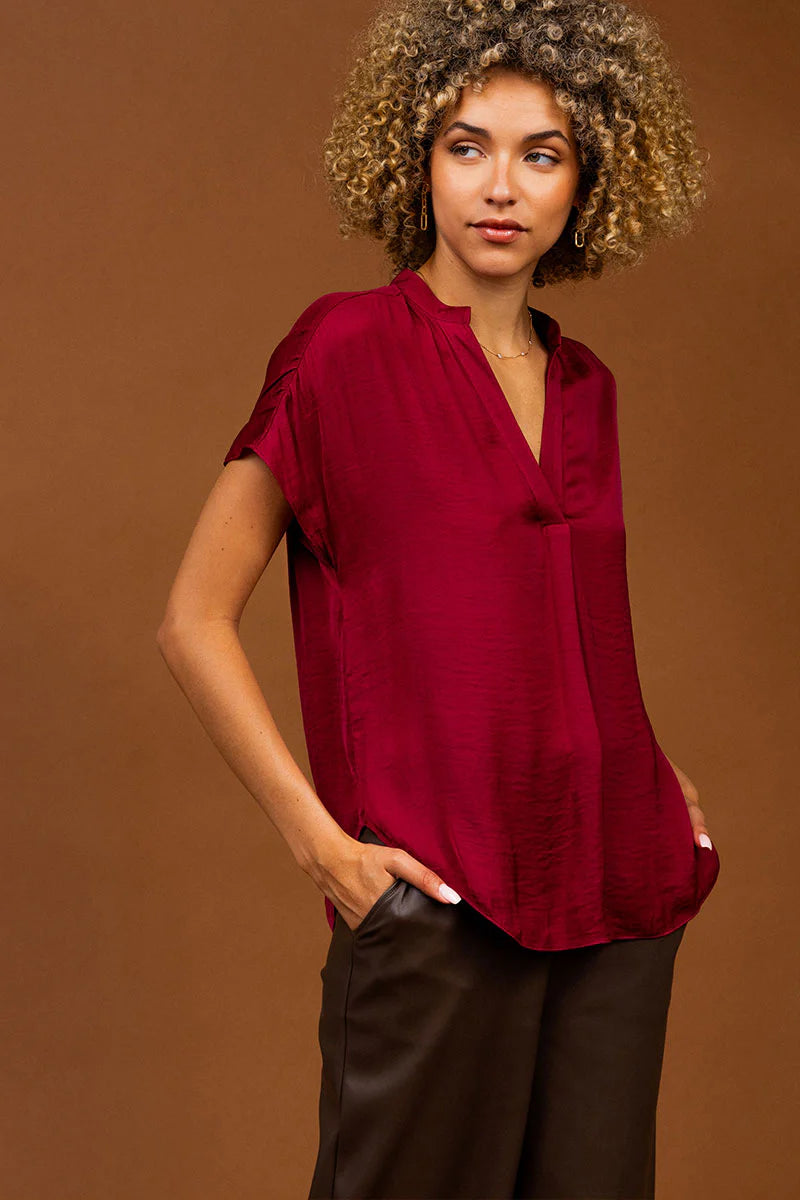 Drop Shoulder Woven Blouse Garnet