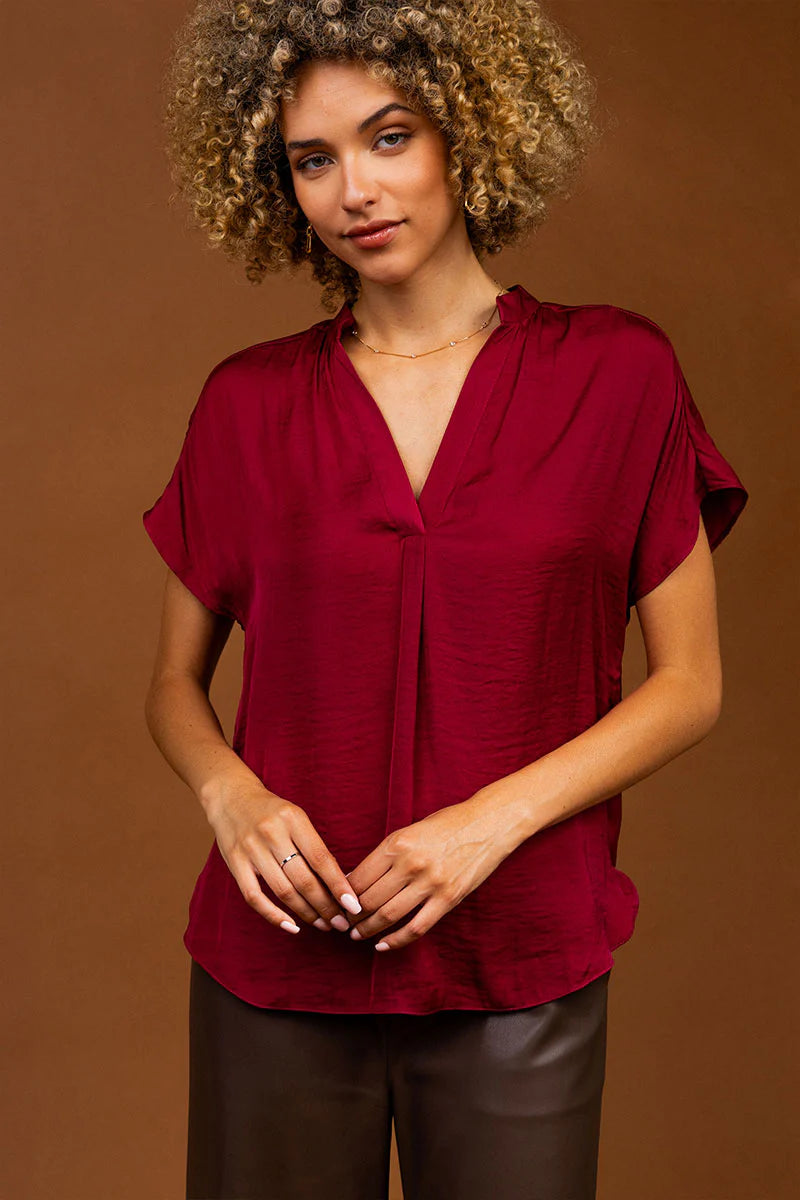 Drop Shoulder Woven Blouse Garnet