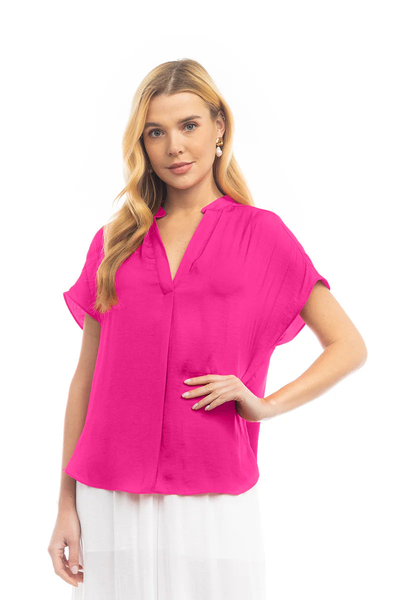 Sale Drop Shoulder Woven Blouse Hot Pink
