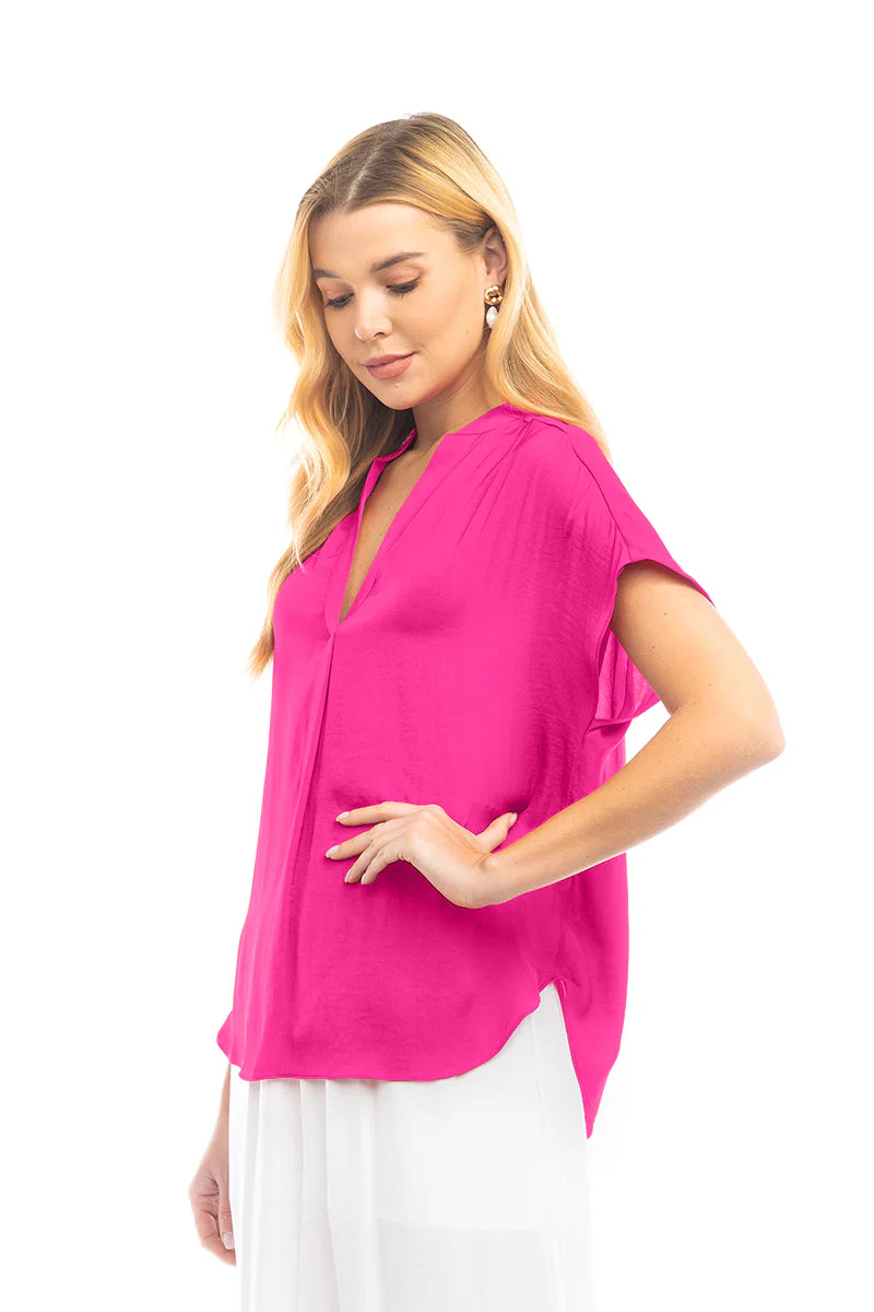 Sale Drop Shoulder Woven Blouse Hot Pink