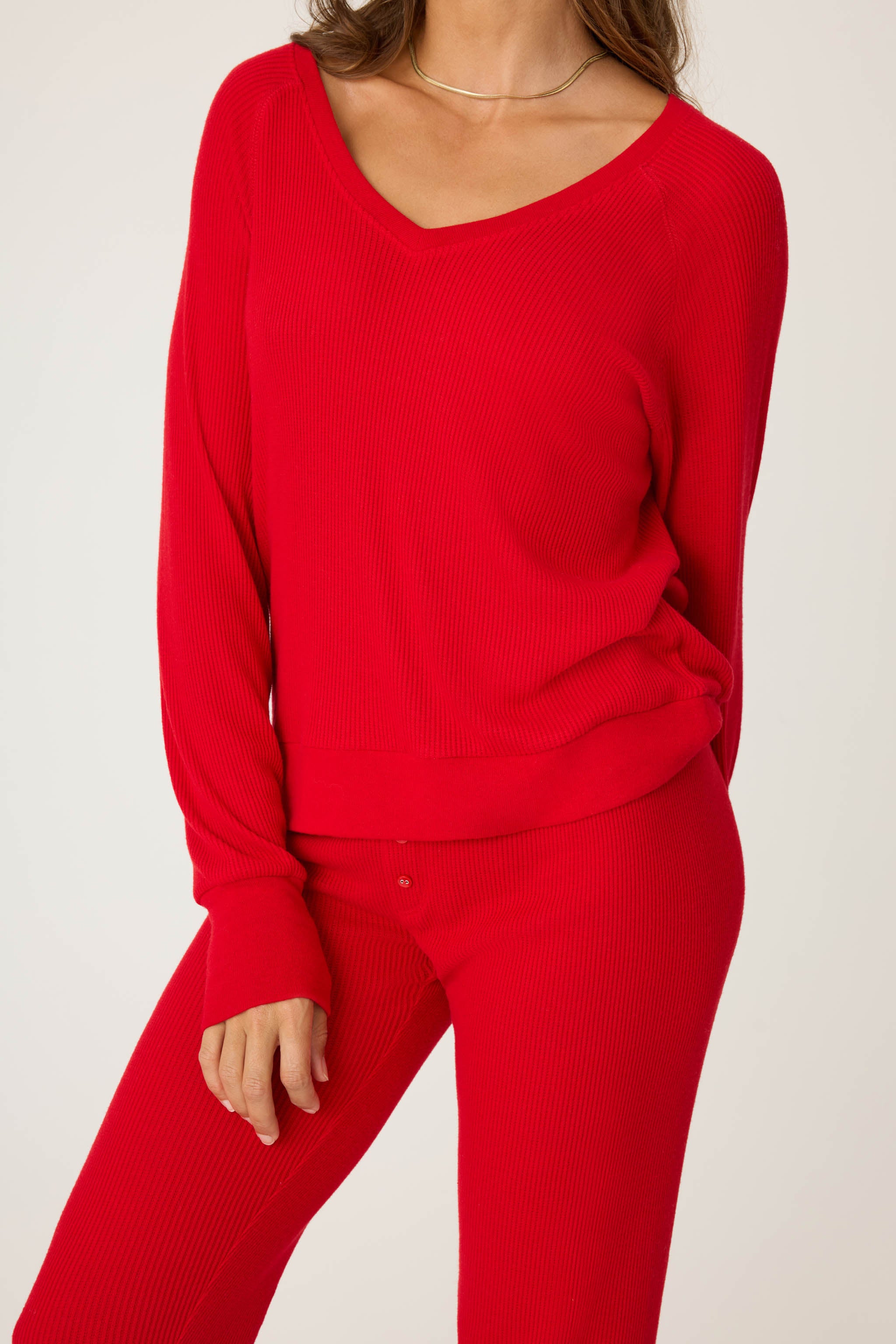 Long Sleeve Textured Knit Top Red