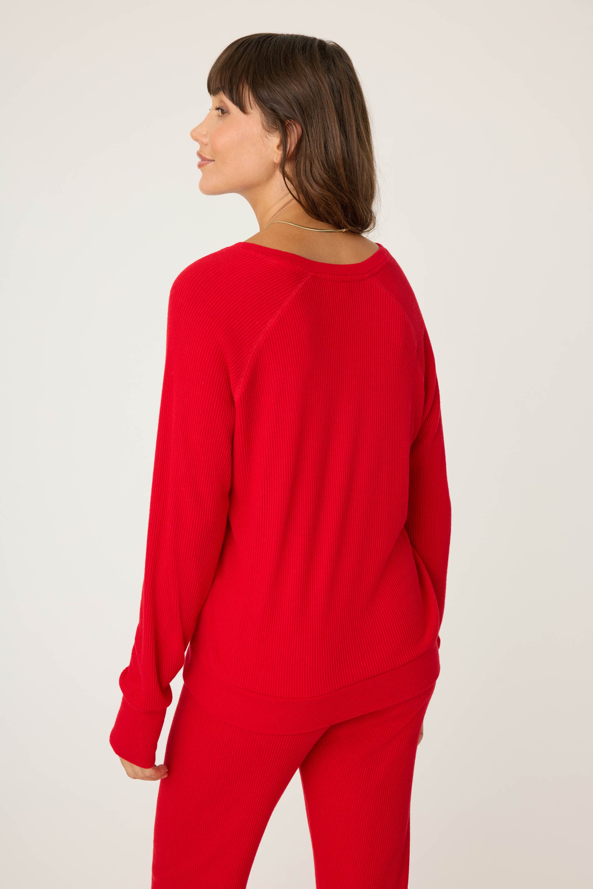 Long Sleeve Textured Knit Top Red