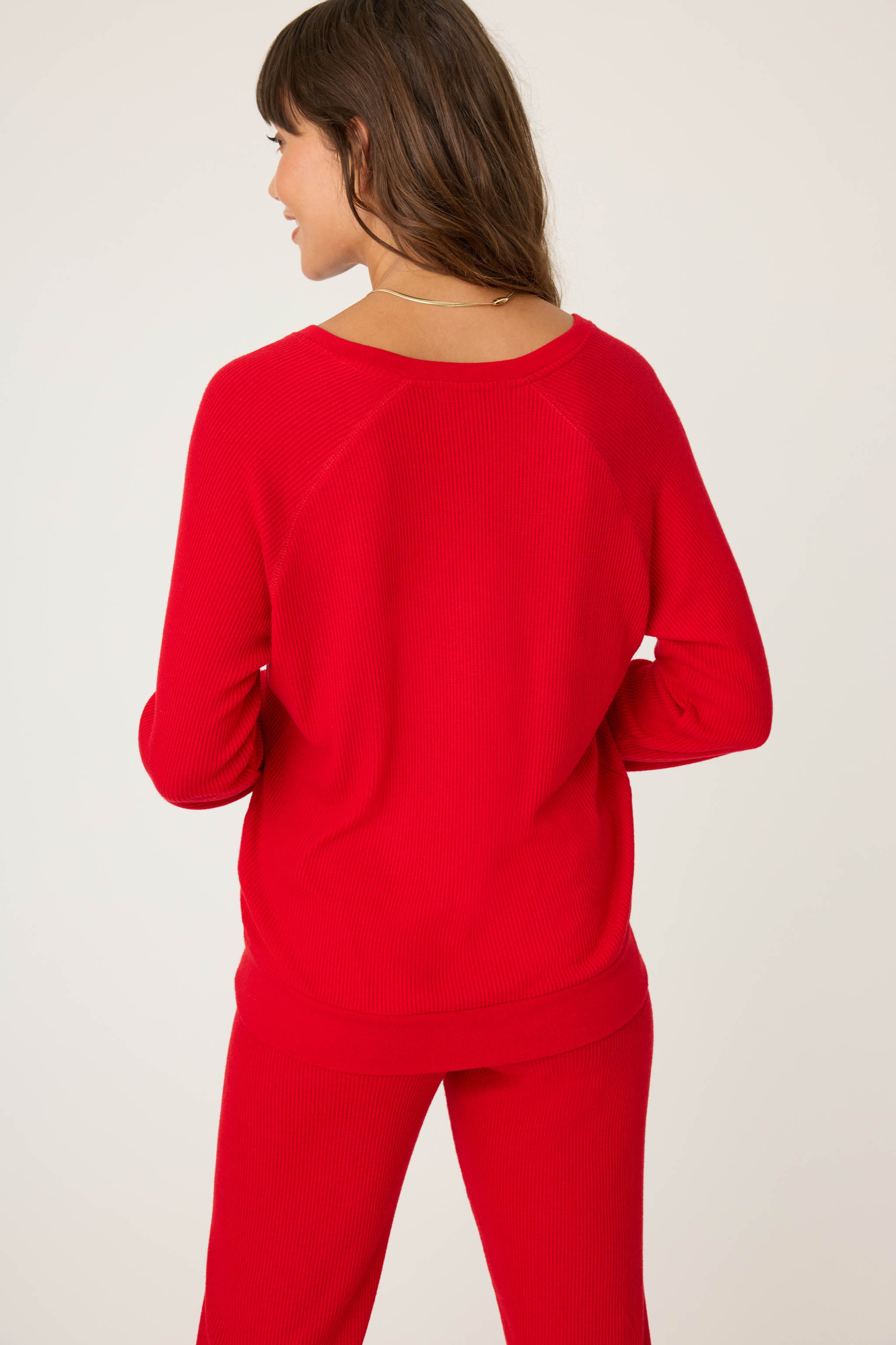 Long Sleeve Textured Knit Top Red