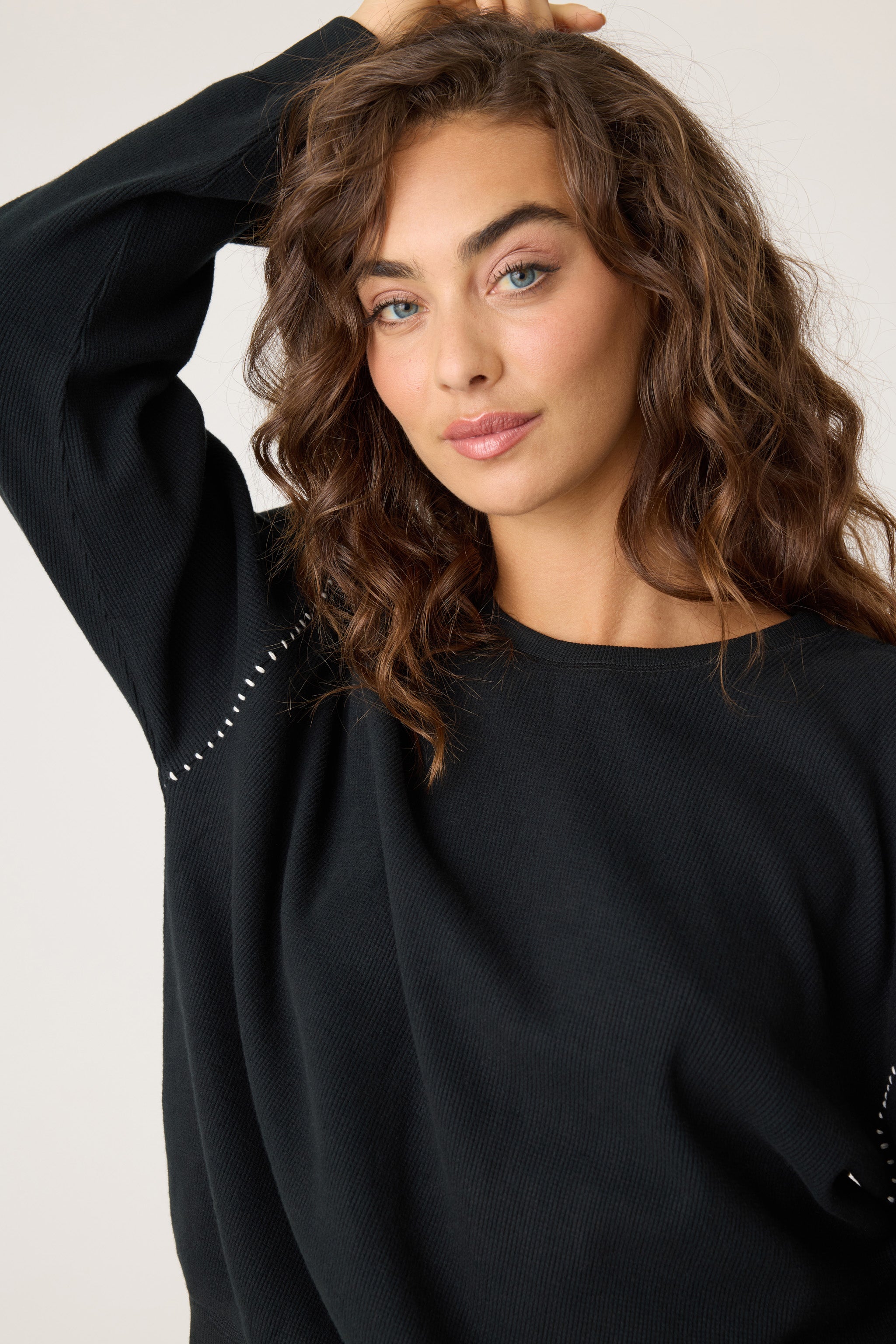 Cross Stitch Casuals Waffle Knit Long Sleeve Top Black