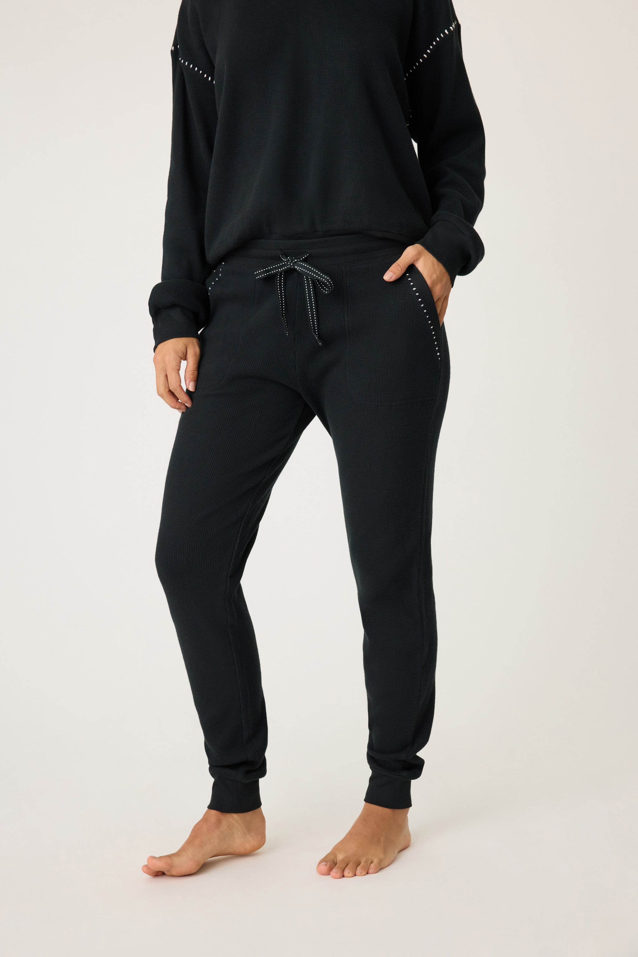 Cross Stitch Casuals Waffle Knit Banded Jogger Black