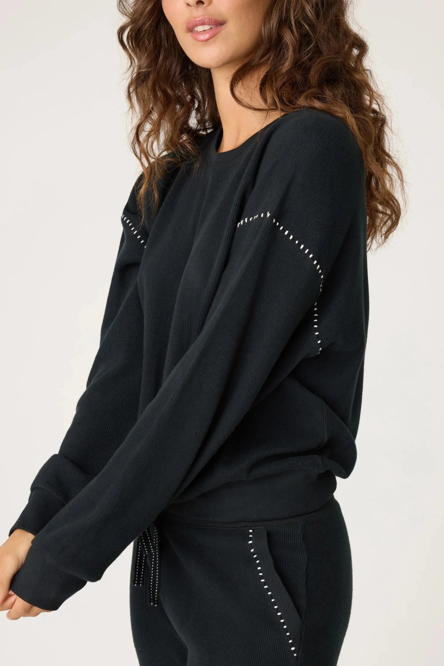 Cross Stitch Casuals Waffle Knit Long Sleeve Top Black