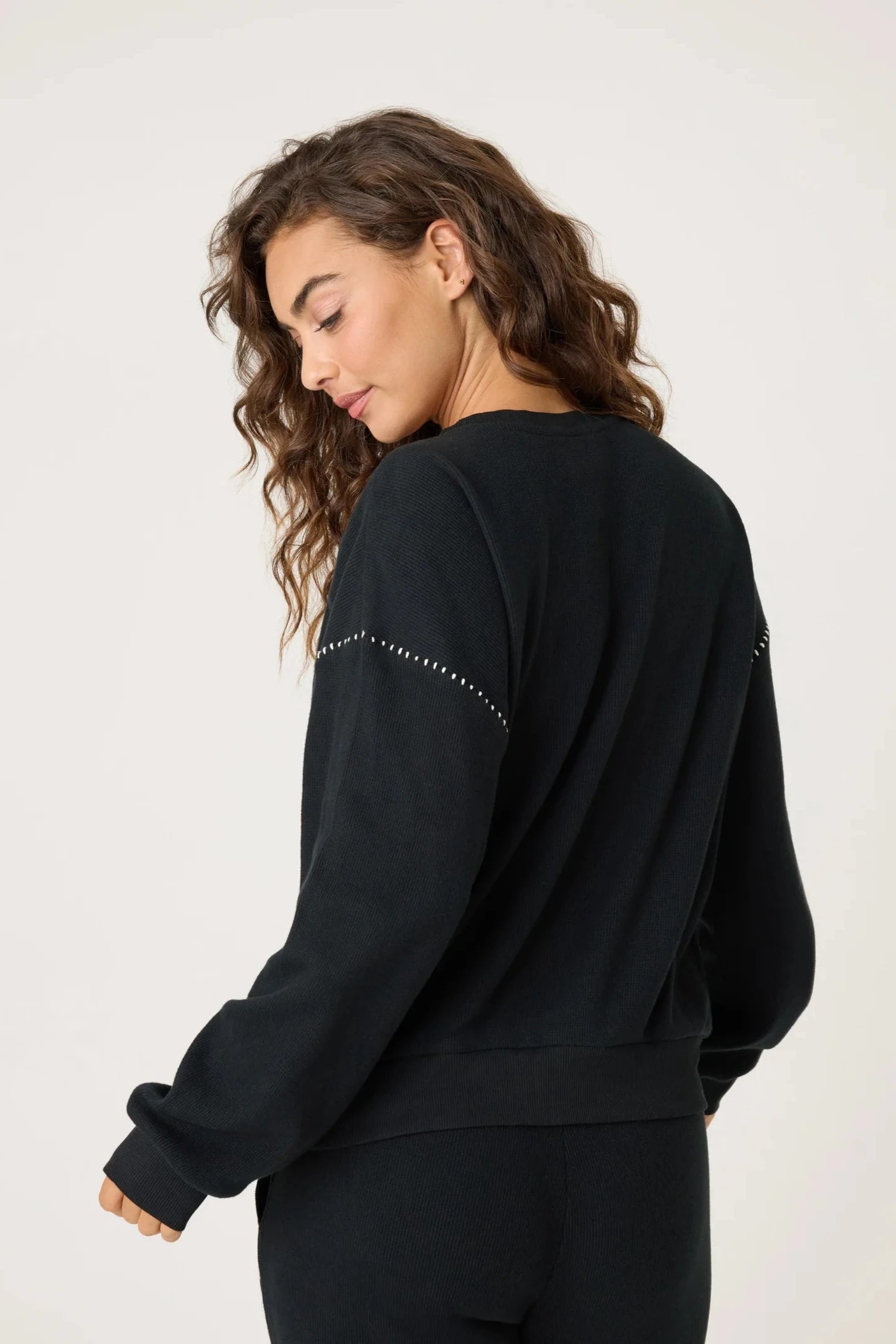 Cross Stitch Casuals Waffle Knit Long Sleeve Top Black