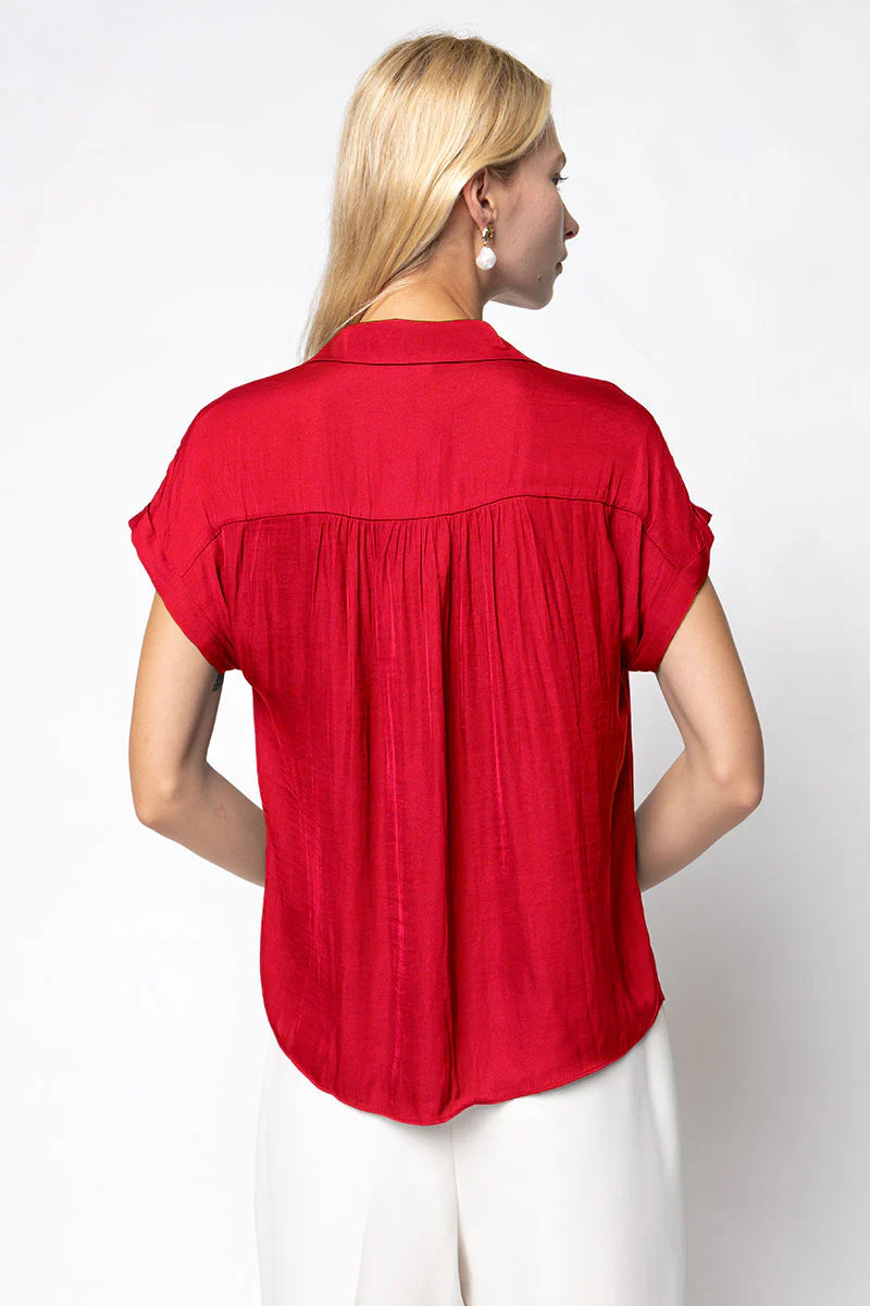 Short Sleeve Woven Blouse Scarlet