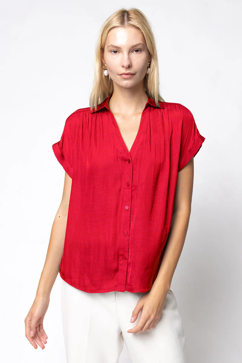 Short Sleeve Woven Blouse Scarlet