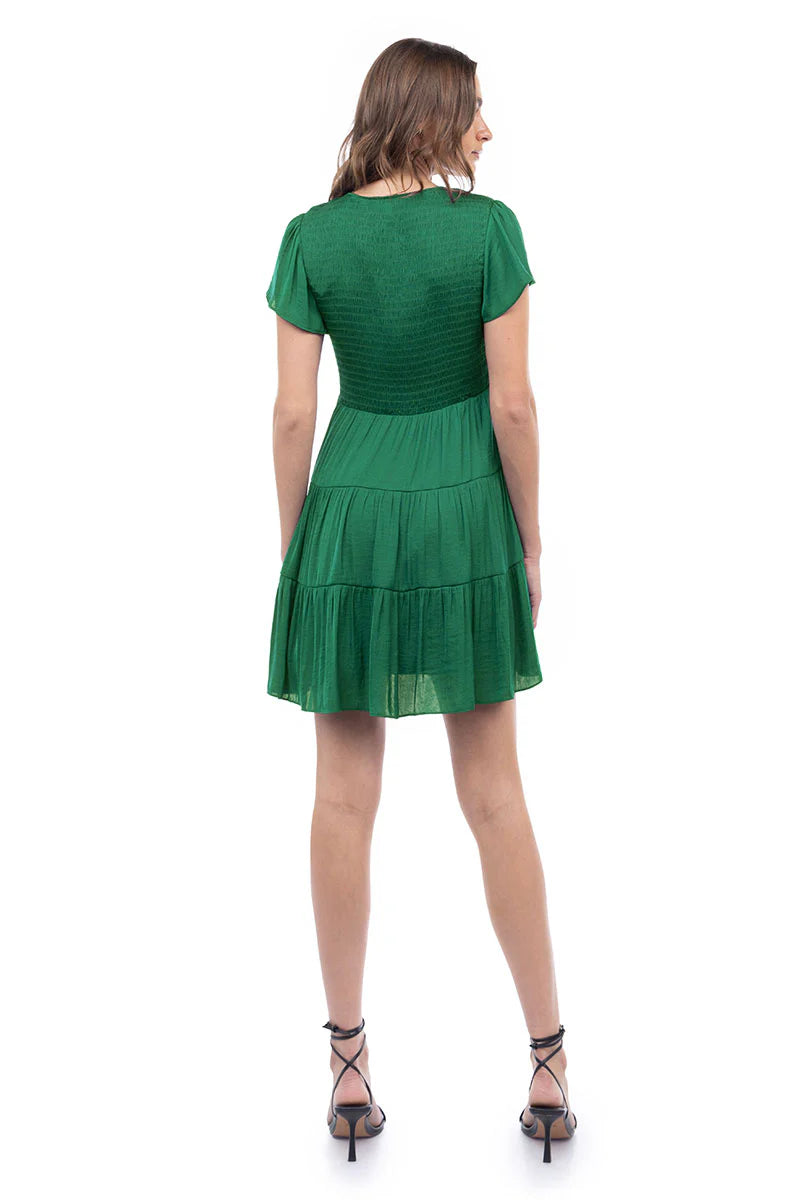 Short Sleeve Smocked Tiered Dress Jade