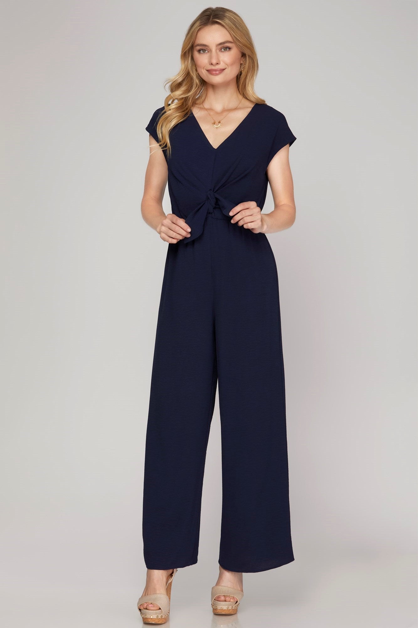 Short Sleeve Jumpsuit w/Front Tie Detail