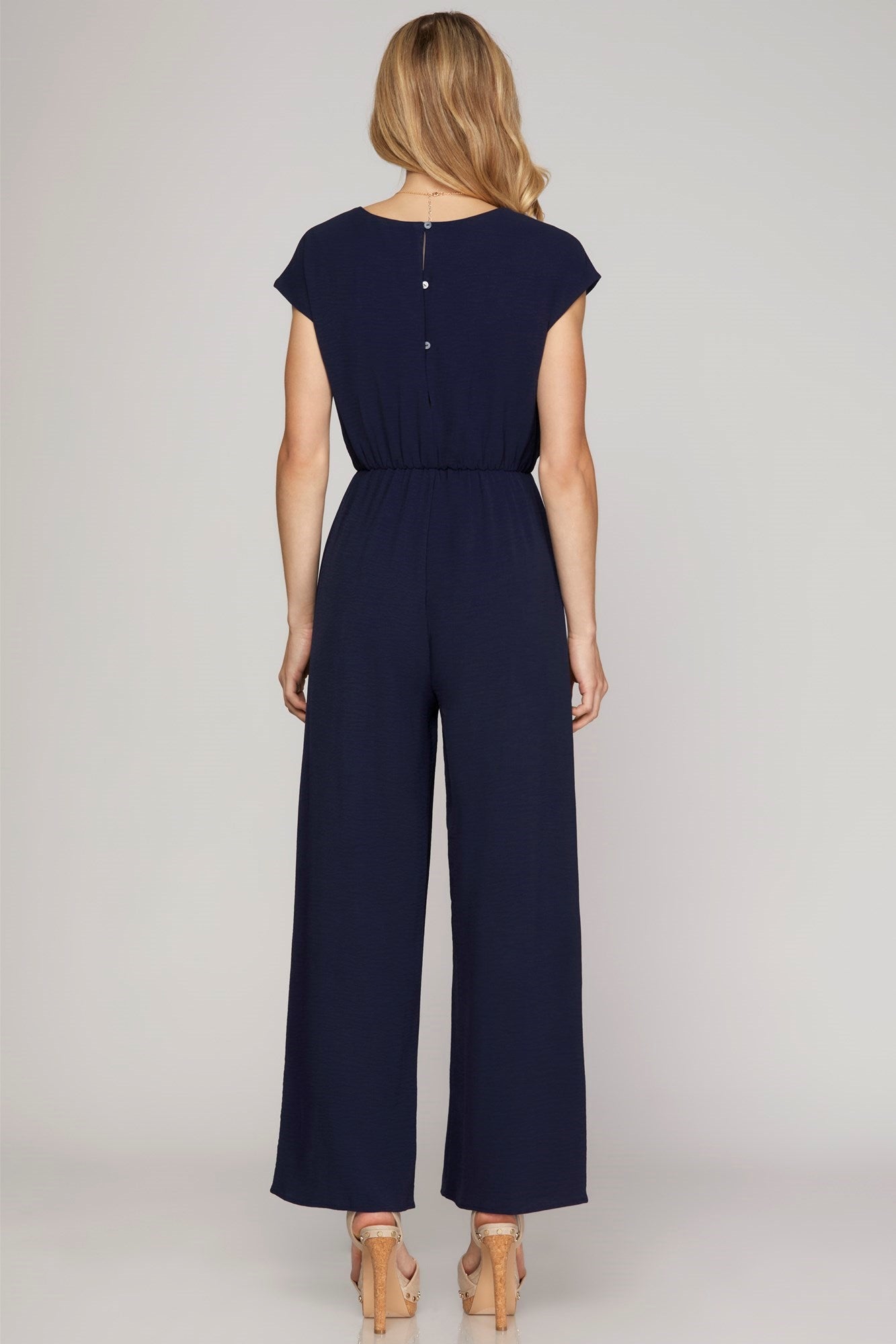 Short Sleeve Jumpsuit w/Front Tie Detail