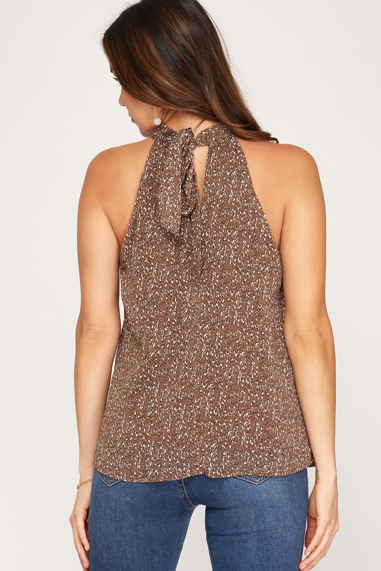 Halter Neck Print Top w/Back Tie Detail