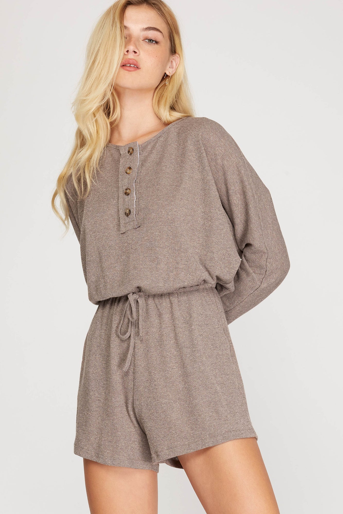 Long Sleeve Knit Romper w/Back Tie Detail