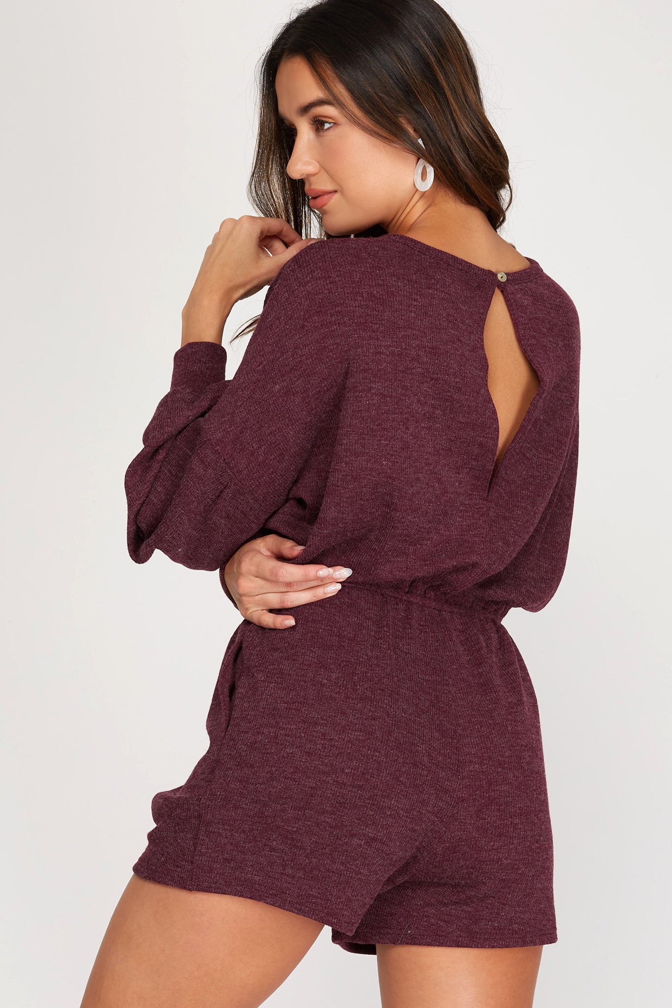 Long Sleeve Knit Romper w/Open Back