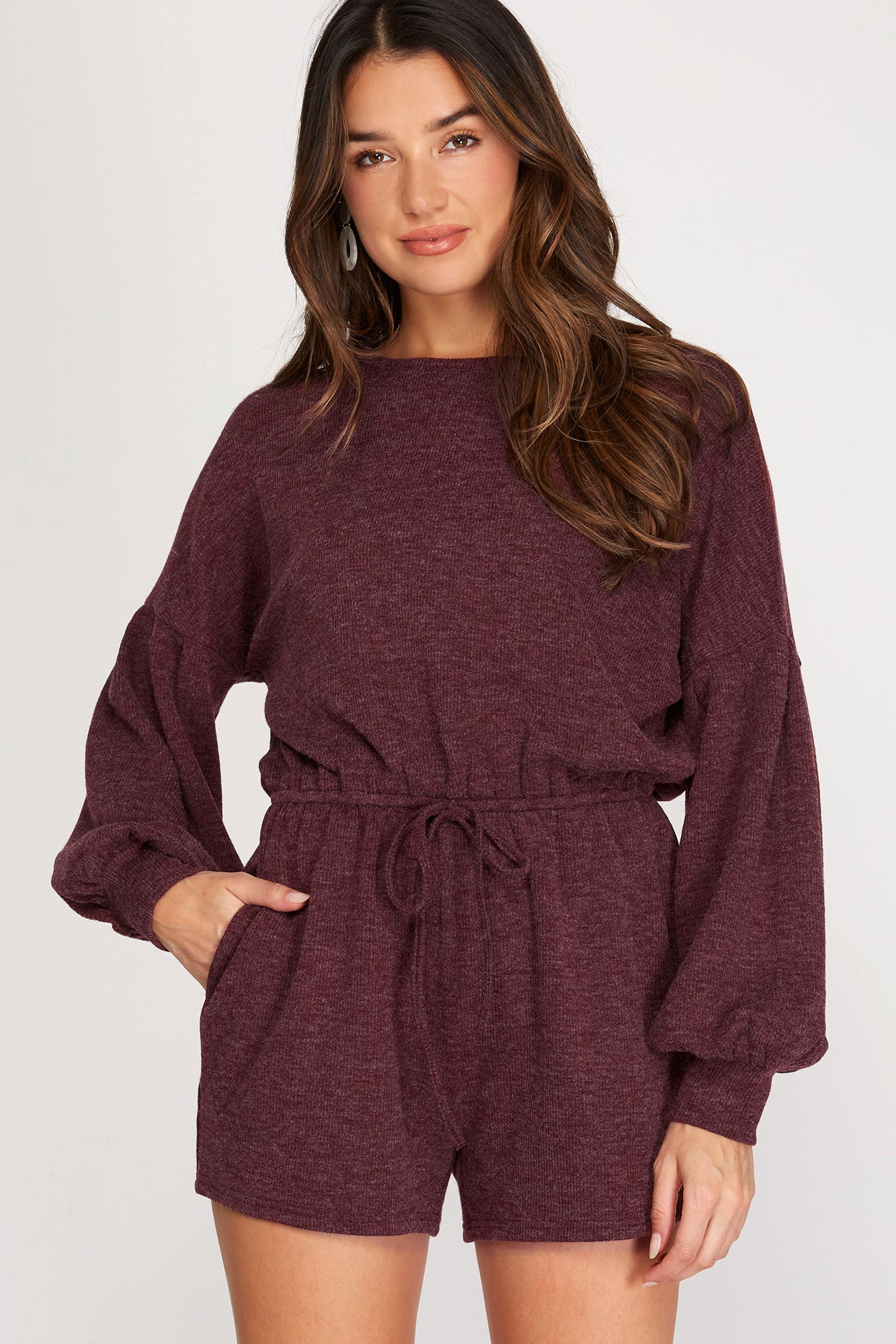 Long Sleeve Knit Romper w/Open Back