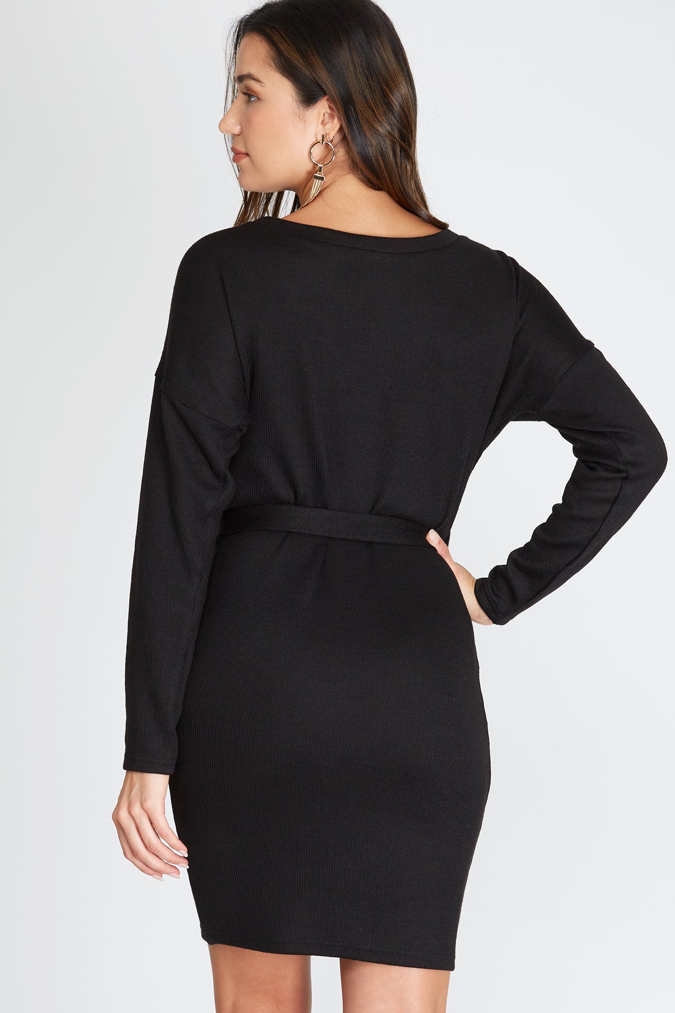 Dolman Long Sleeve Boatneck Rib Knit Dress