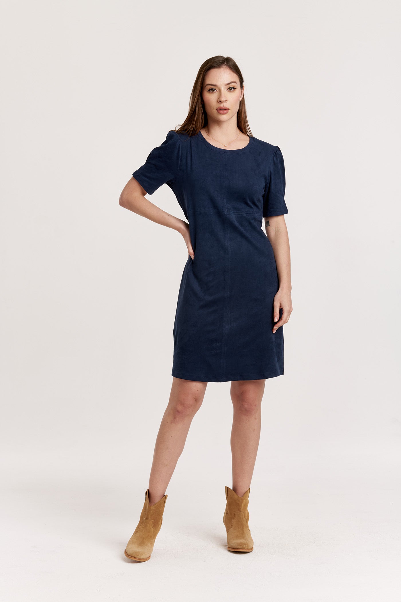 Demi Short Sleeve Suede Dress