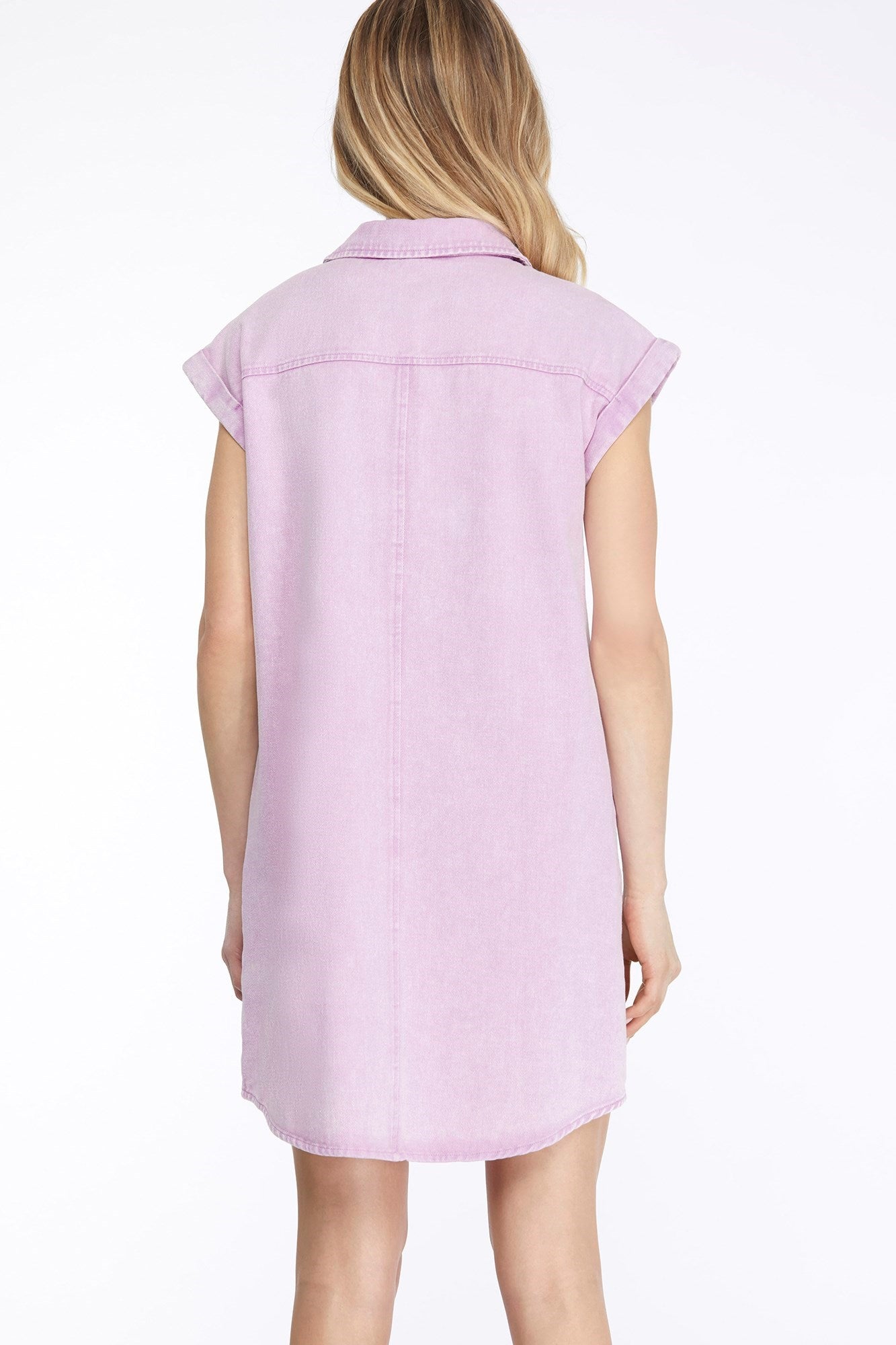 Folded Cuff Button Down Washed Twill Dress Lilac