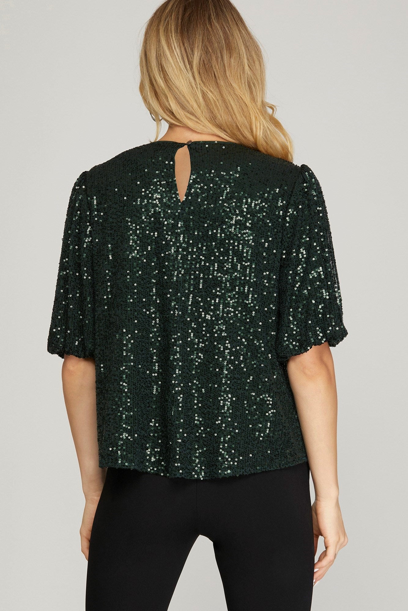 Half Puff Sleeve Sequin Top