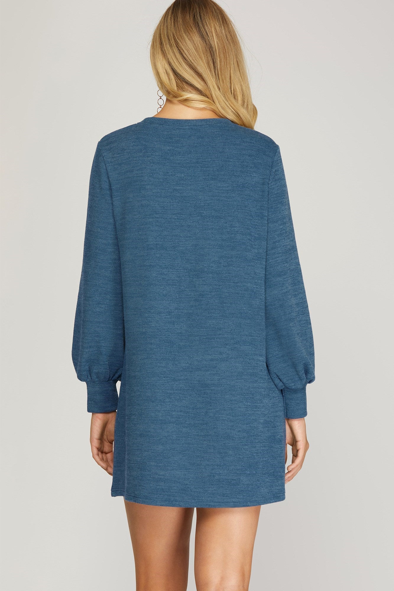 Long Sleeve Knit Dress Teal Blue