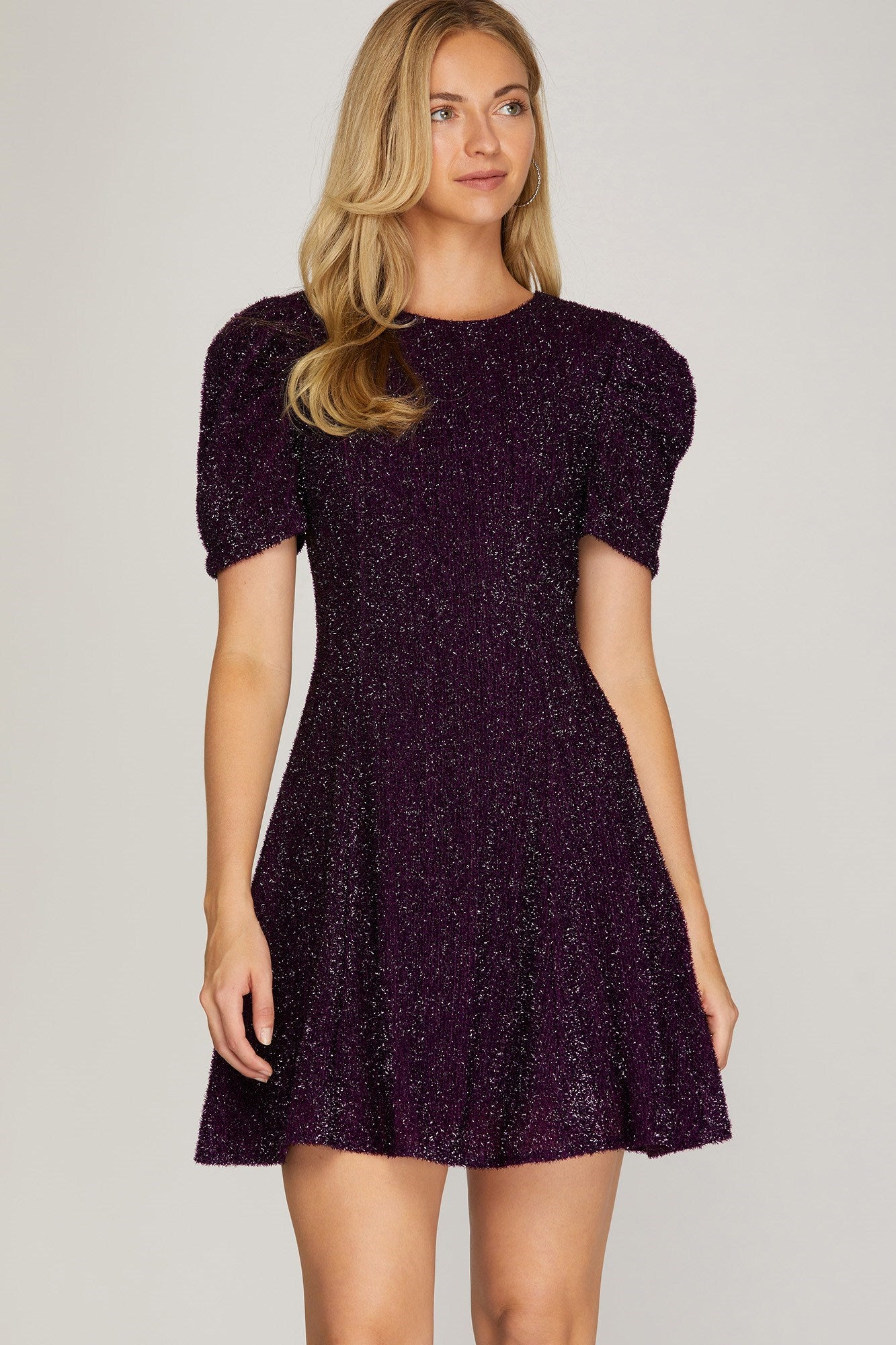 Half Puff Sleeve Dress Purple