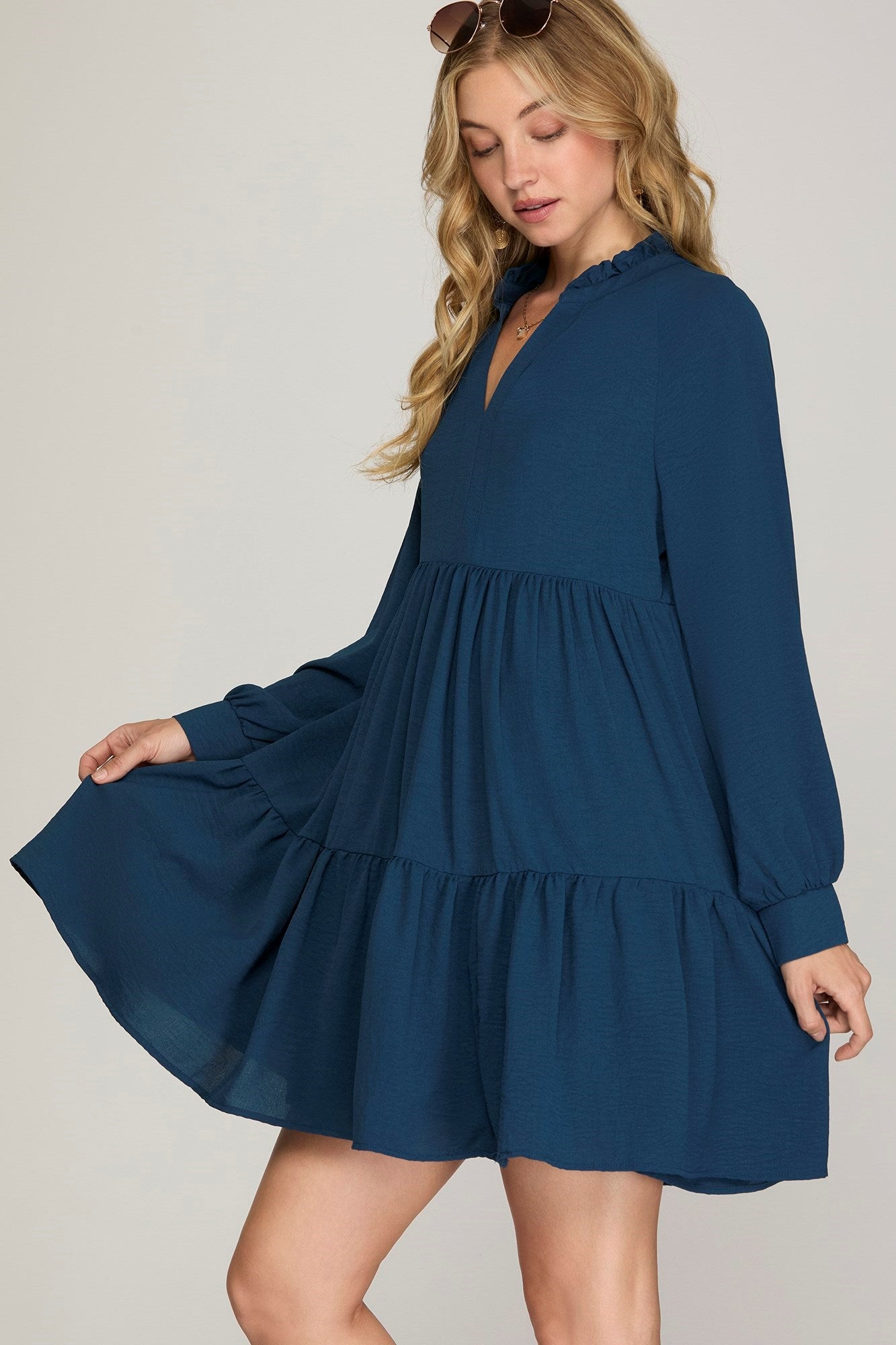 Long Sleeve V-Neck Tiered Dress