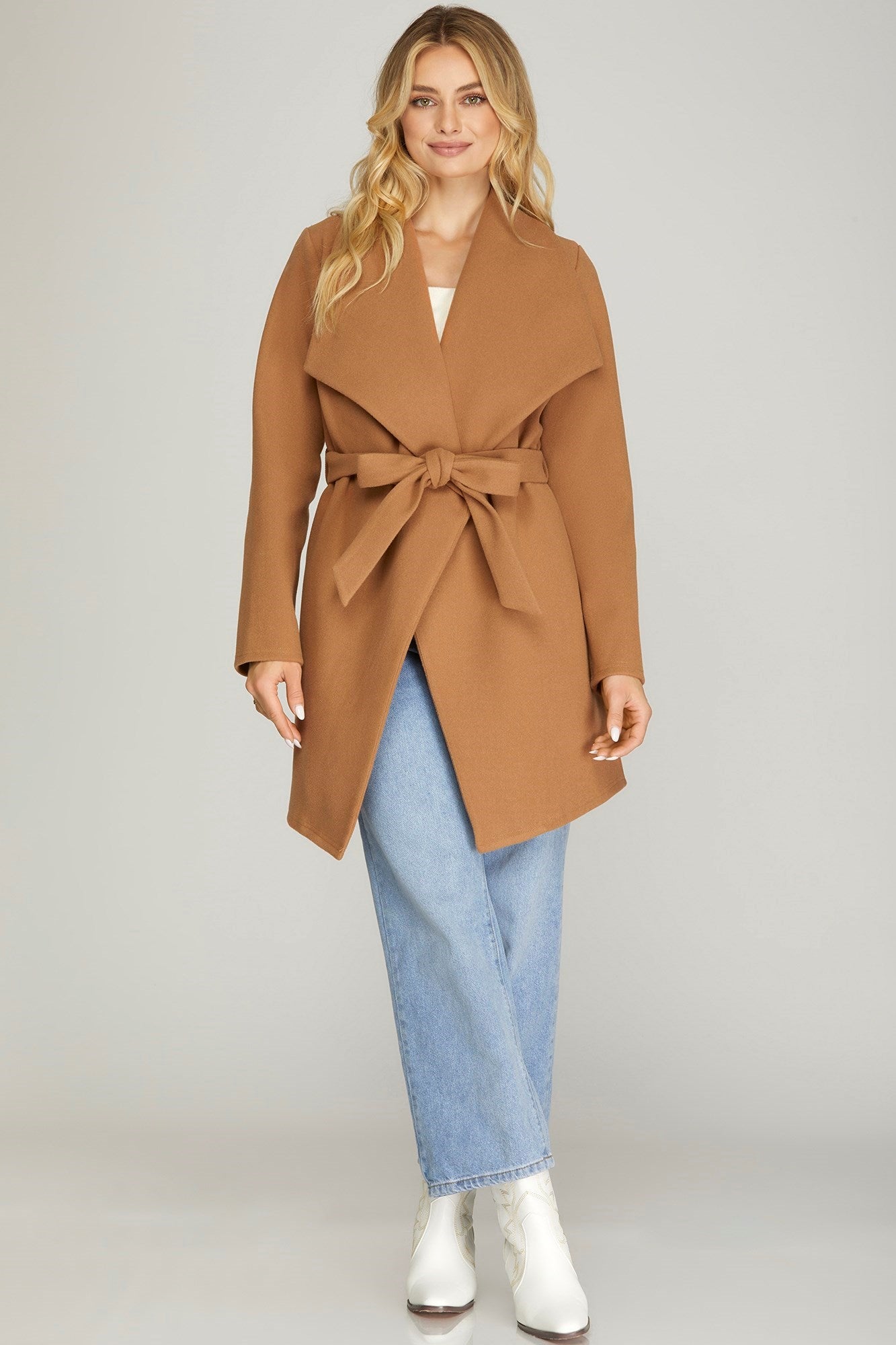 Long Sleeve Open Front Wrap Coat