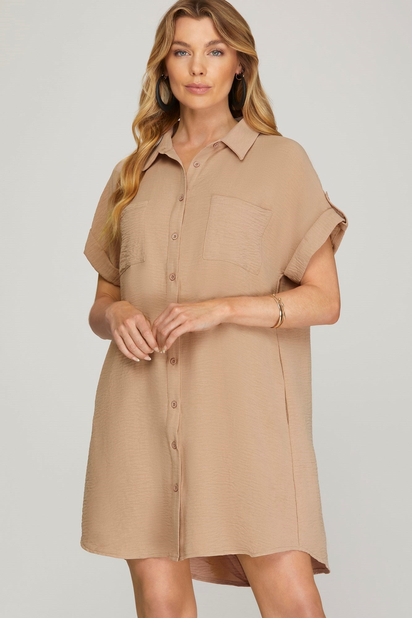 Drop Shoulder Button Up Shirt Dress