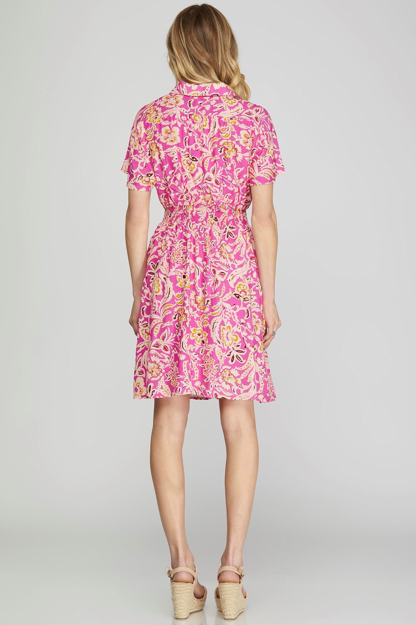 Short Drop Sleeve Printed Collared Dress