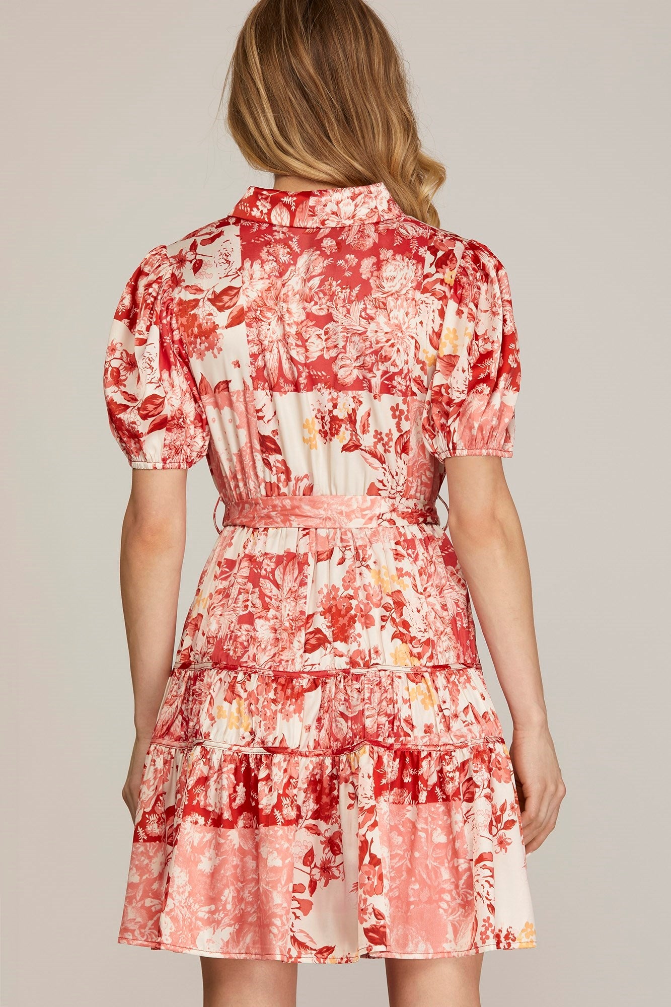 Short Sleeve Collared Print Tiered Dress