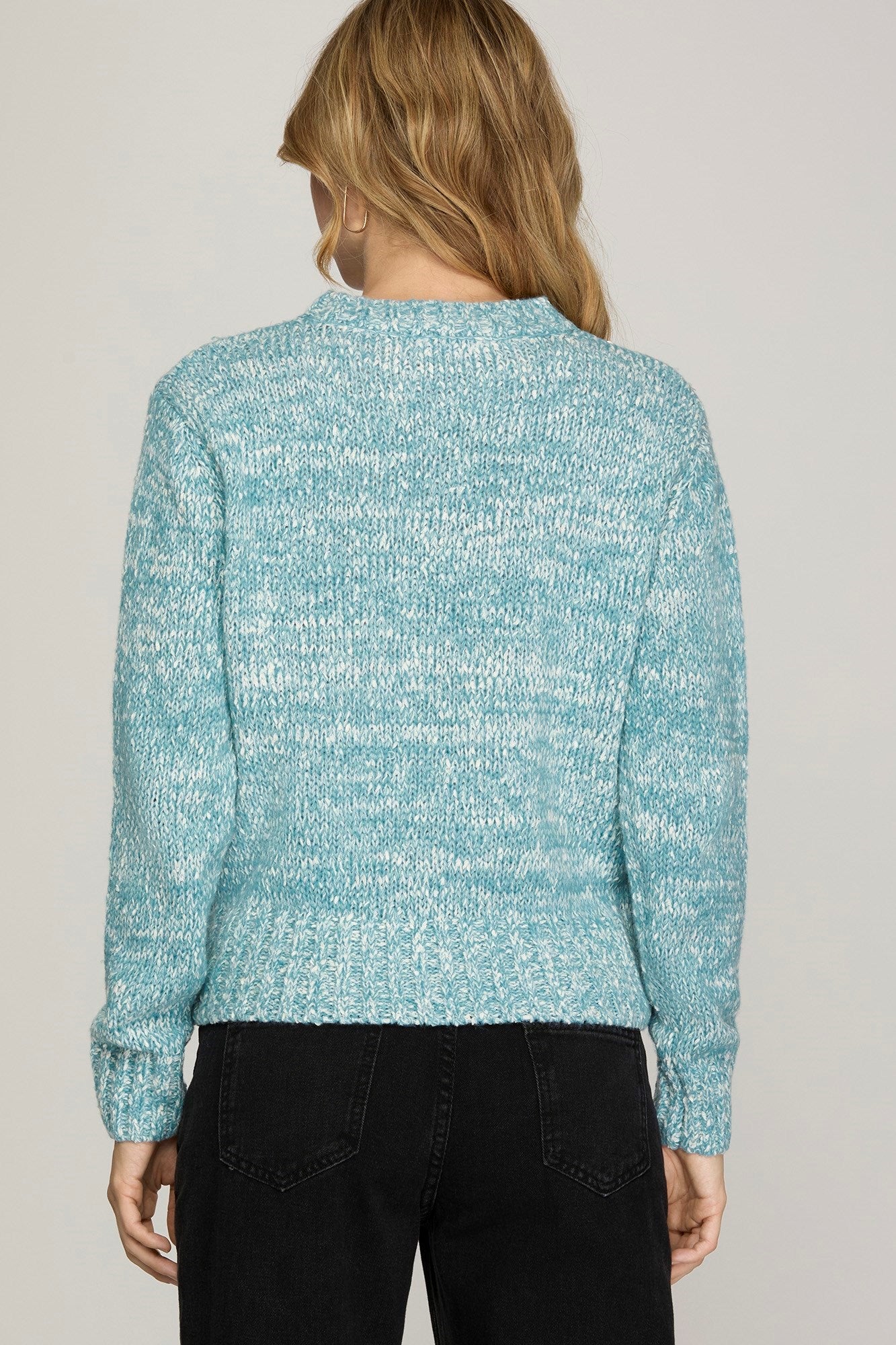 Long Sleeve Clear Sequin Sweater Light Blue