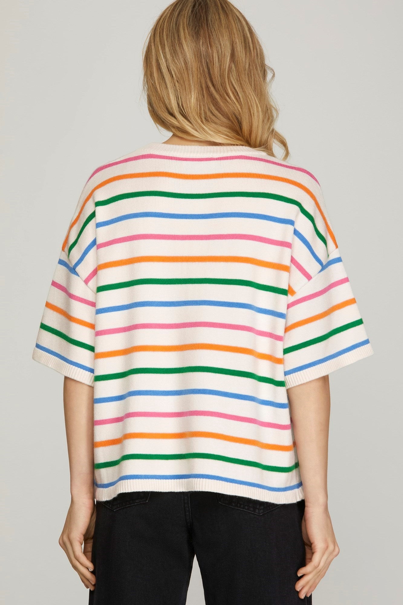 Sale Short Sleeve Multi Striped Sweater