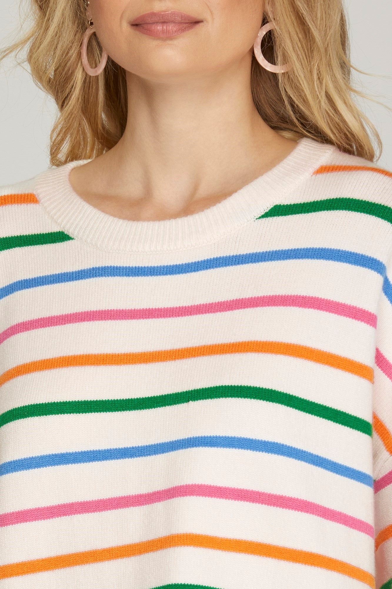 Sale Short Sleeve Multi Striped Sweater