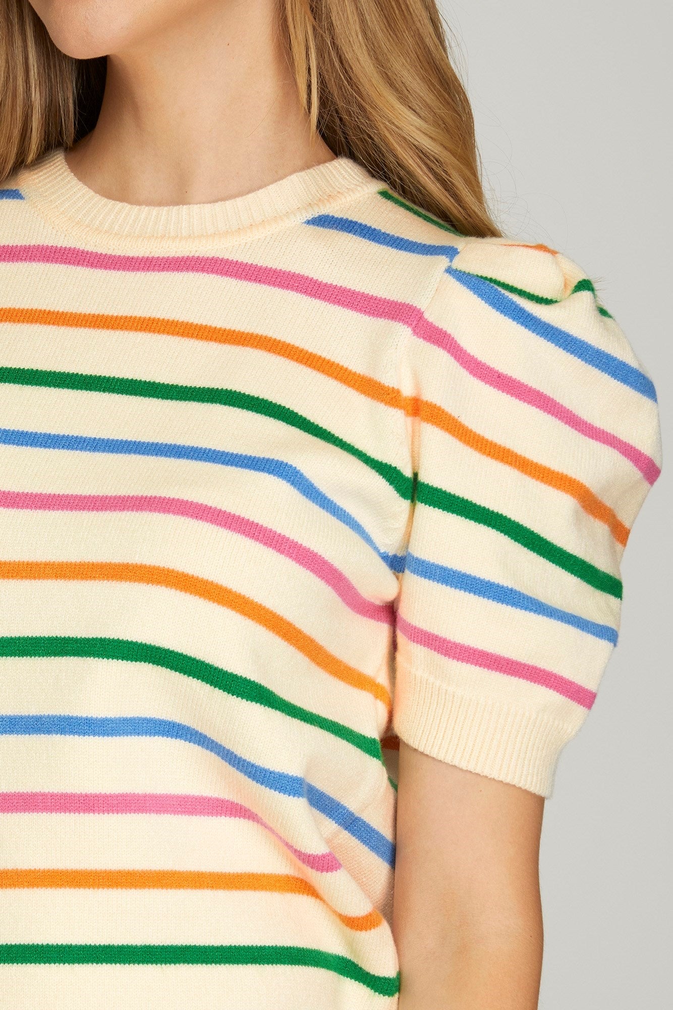 Puff Sleeve Multi Color Striped Sweater