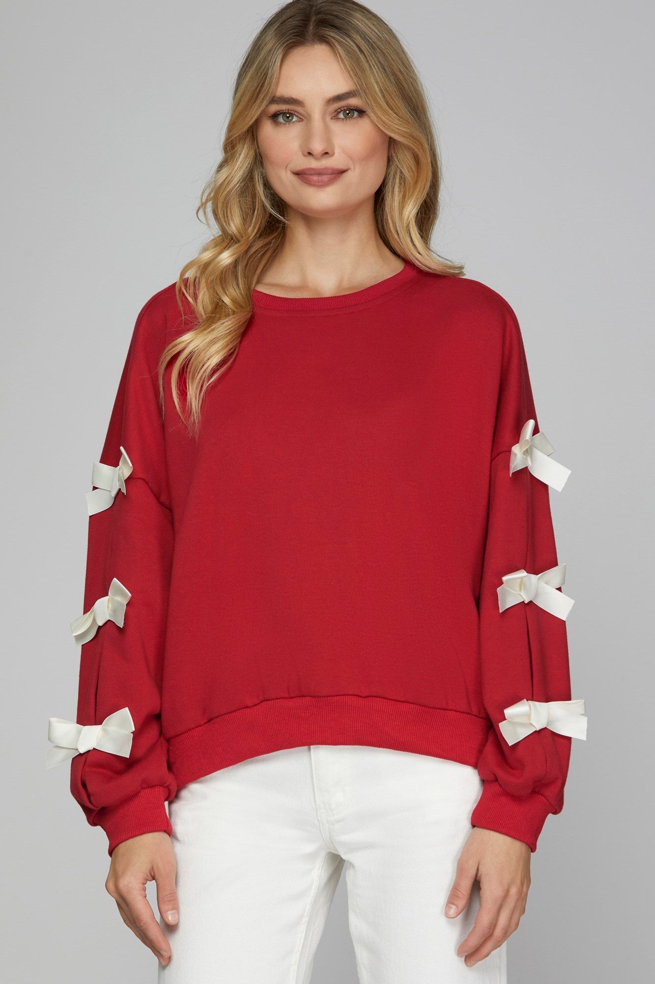 Long Sleeve French Terry Knit w/Tied Ribbons