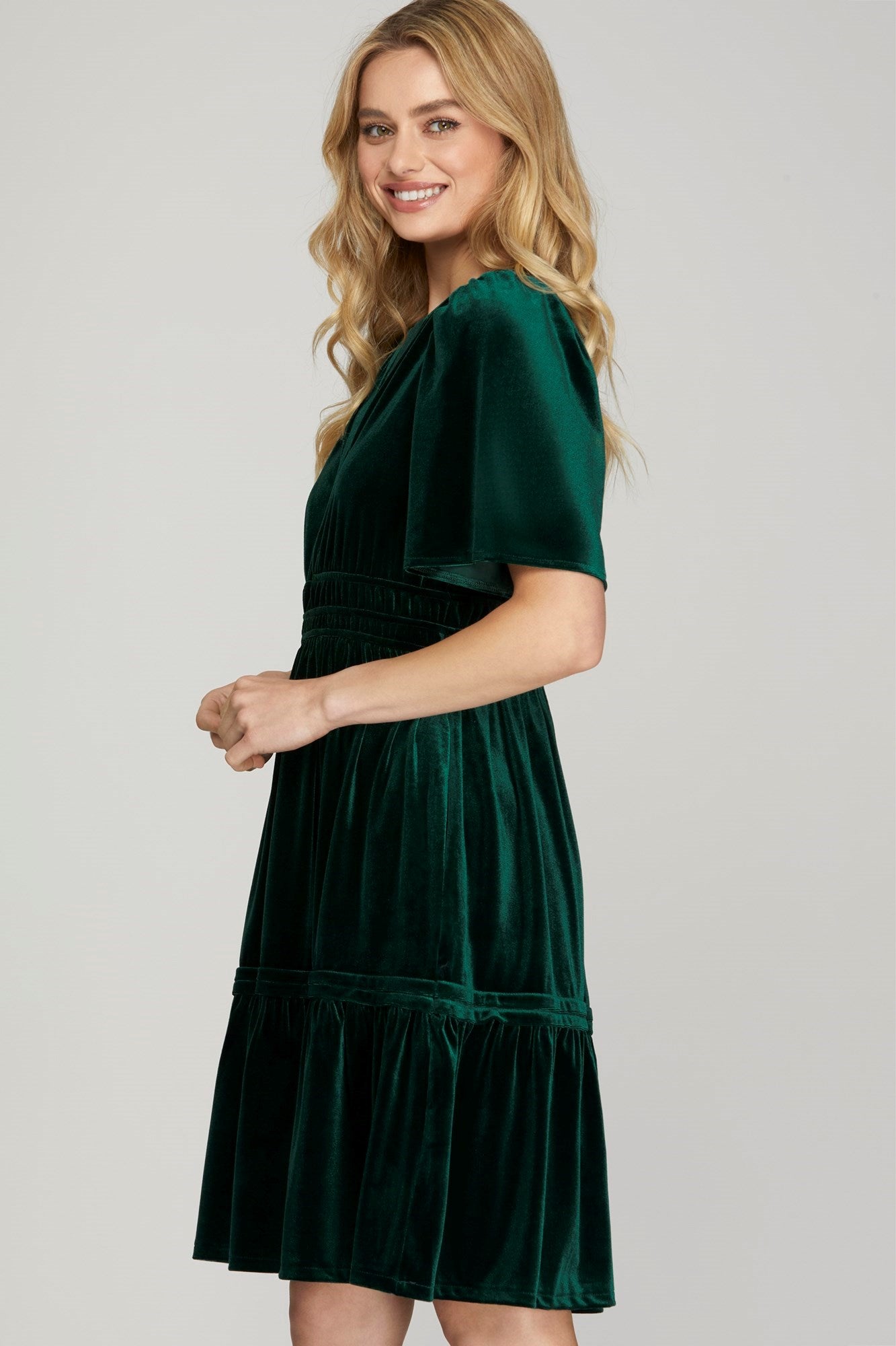 Half Sleeve Velvet Dress w/Elastic Waistband