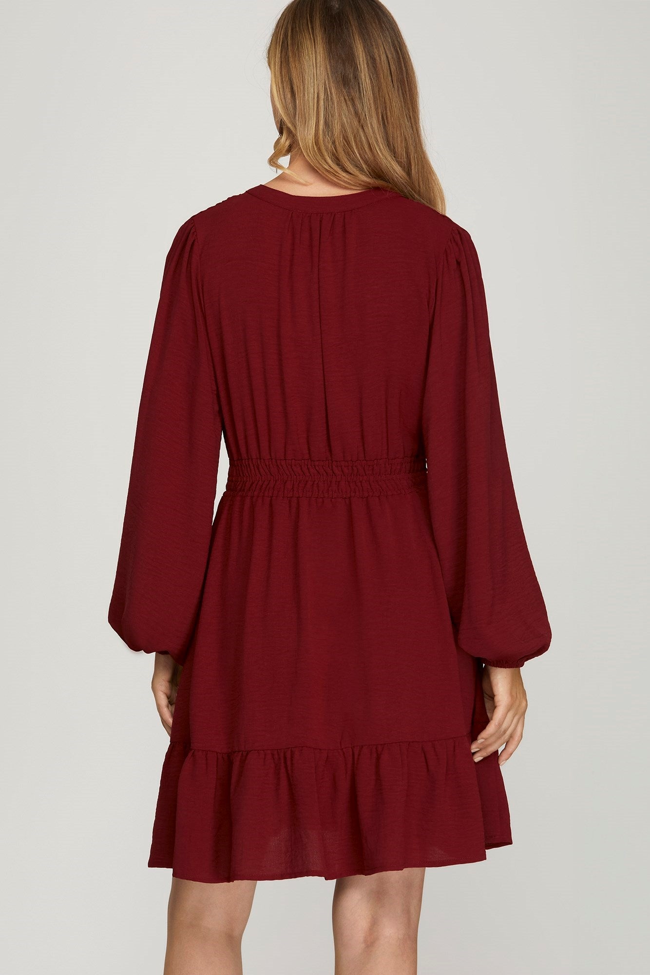 Long Sleeve Elastic Waist Dress