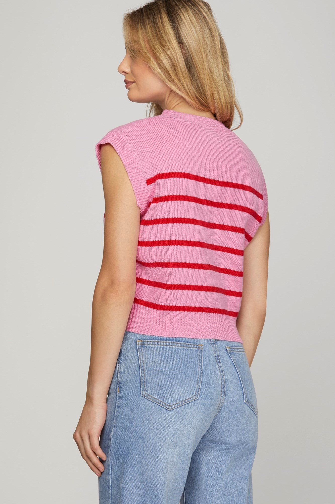 Sleeveless Pink/Red Striped Sweater