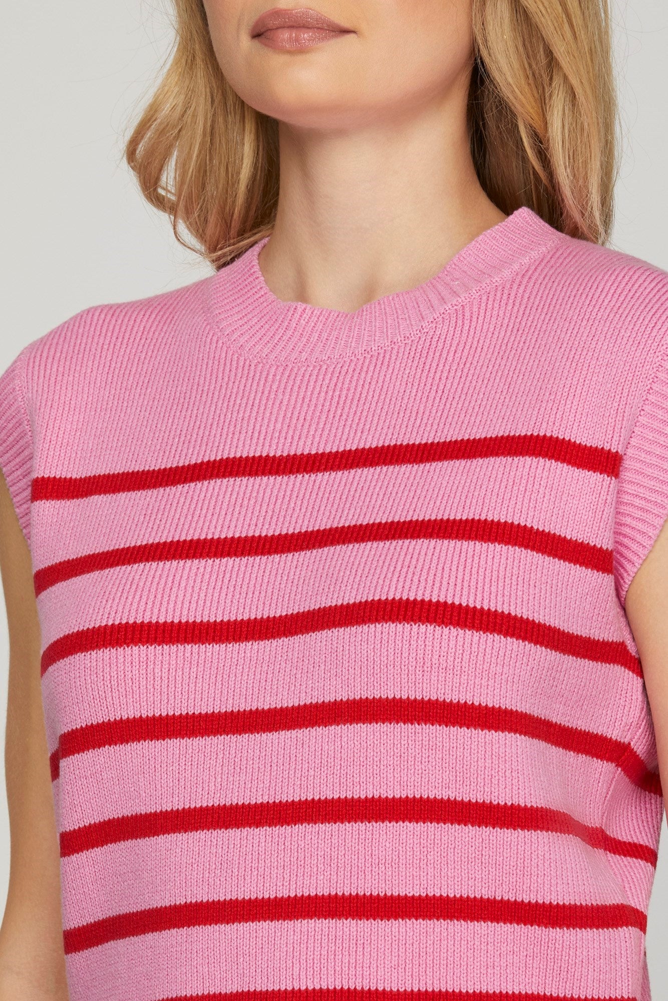 Sleeveless Pink/Red Striped Sweater