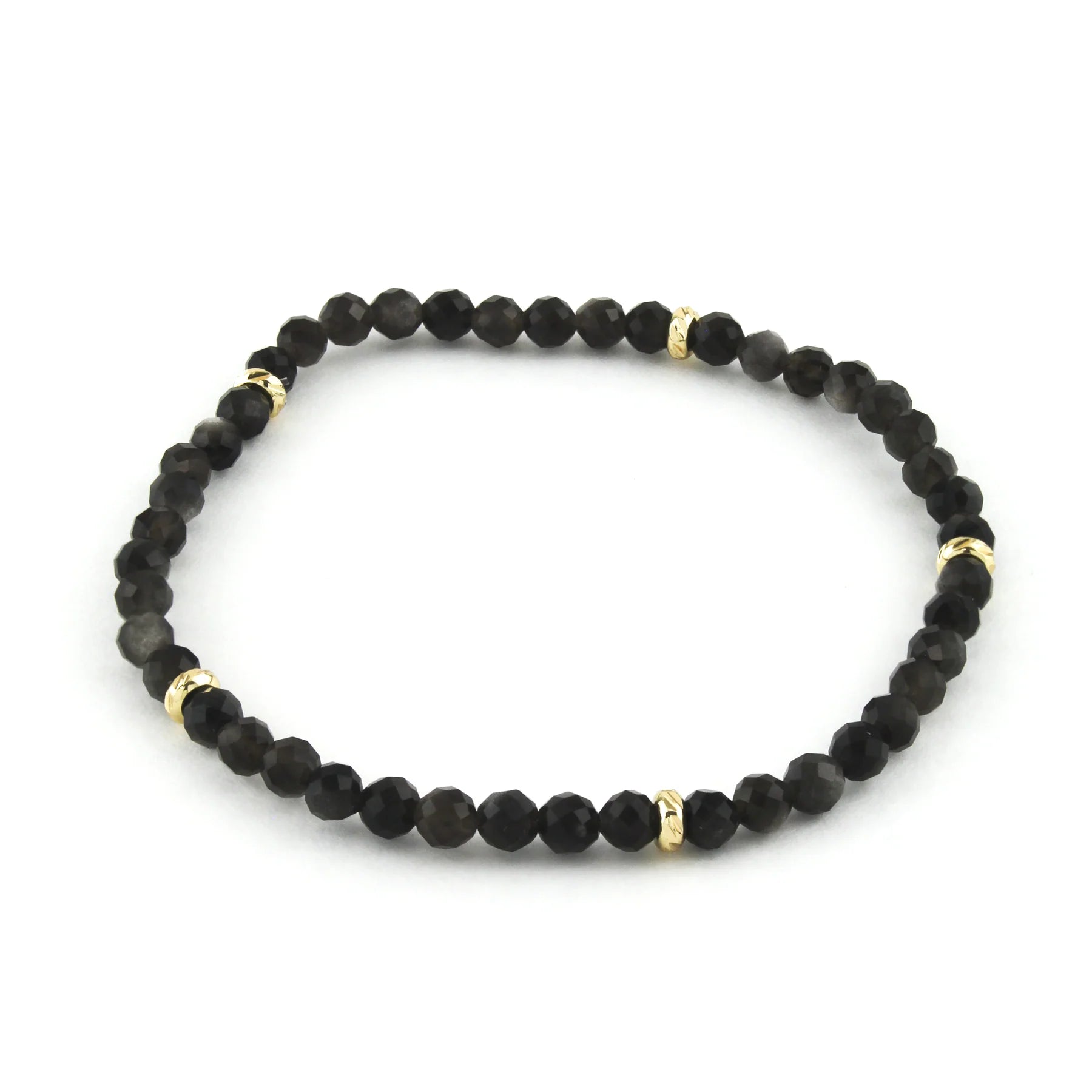 14K Gold Filled Silver Obsidian Gemstone Bracelet 4MM