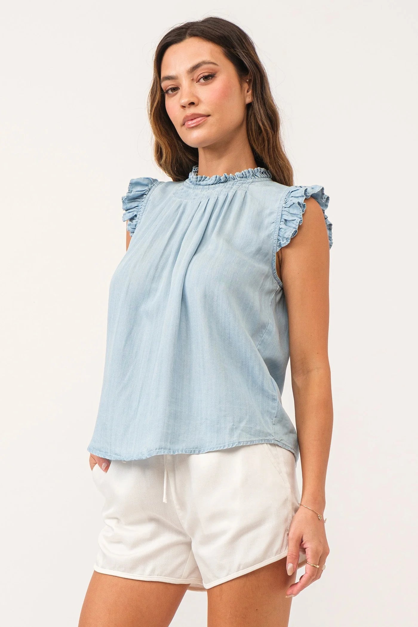 Clarin Back Placket Top Perfect Blue