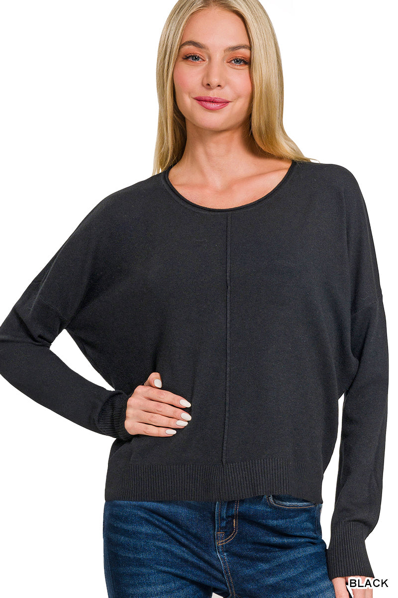 Front Seam Round Neck Sweater Black