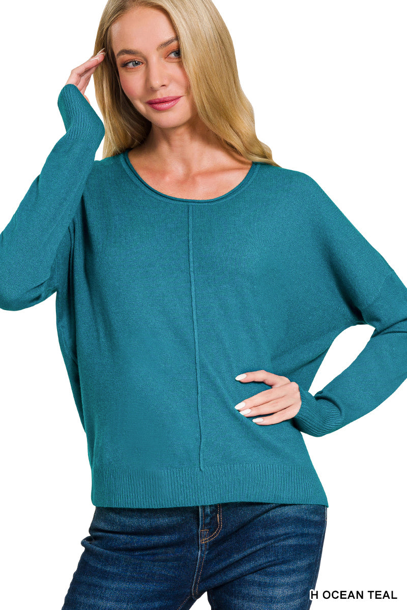 Front Seam Round Neck Sweater Teal