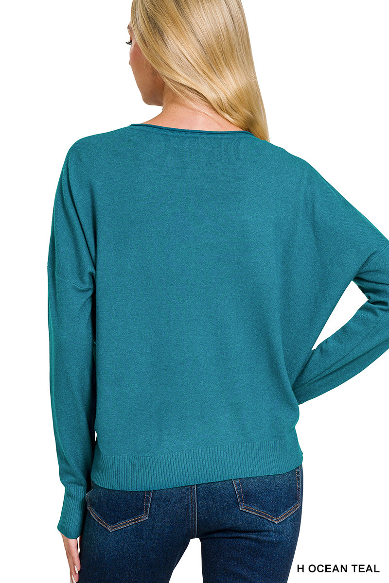 Front Seam Round Neck Sweater Teal