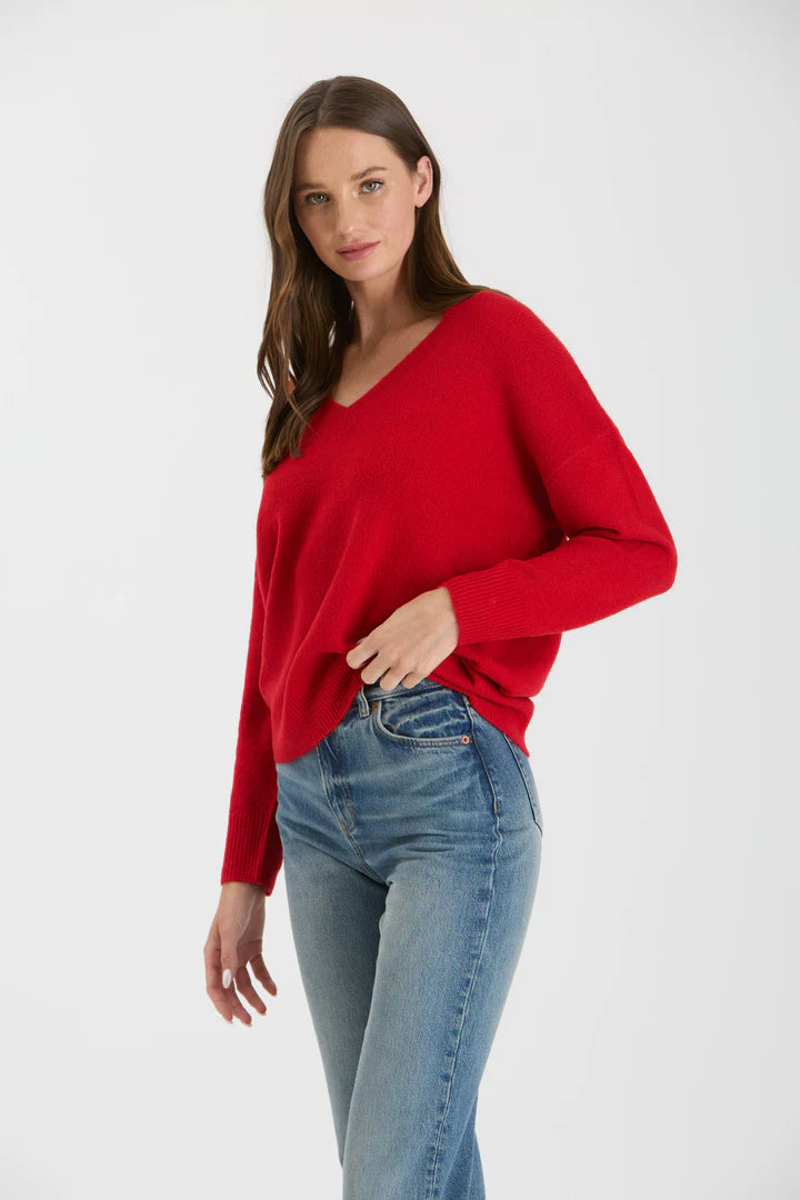 V-Neck Drop Shoulder Knit Sweater